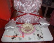 Porridge and nipple clamps near by to give AB Lucinda the added 'incentive' to swallow it all down!